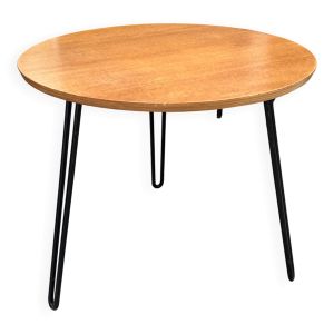 Table d'appoint ronde pieds épingles métal laqué noir