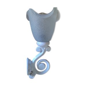 Applique métal émaillé blanc tulipe pate de verre