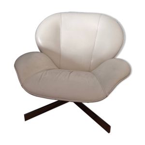 Fauteuil Myo en cuir blanc et bois par Pascal Mourgue pour Cinna