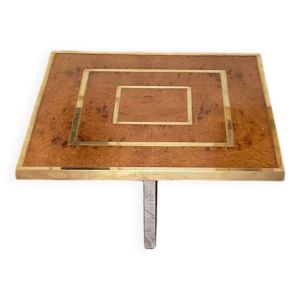 Table basse en loupe d’orme et laiton  vintage 1970s
