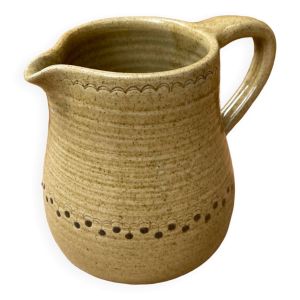 Ancien Pichet Grès Émaillé Beige Décor Ciselé Vintage