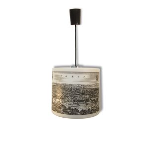 Suspension Lustre Blanc Opaline Verre ARLUS Serigraphie Imprime Paris Bordeaux Pendant Hanging Ceiling Light White Glass French Milk Engraved
