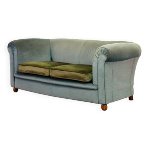 Canapé Chesterfield 2 places en velours bleu givré et vert, années 1950