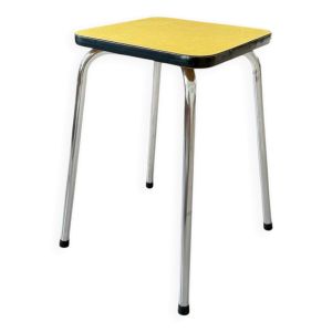Tabouret cuisine Formica vintage 1950/1960, tabouret jaune, pieds chromés