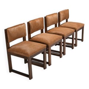 Ensemble de 4 chaises de salle à manger Art Déco minimalistes en peau de vache, Pays-Bas, 1940