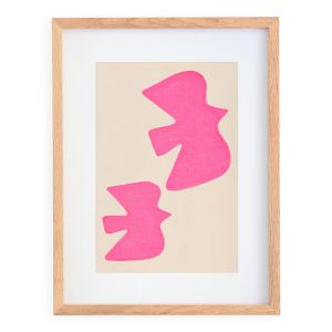 Peinture sur papier oiseaux rose fluo tableau et illustration signé eawy