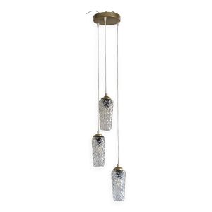 Lustre suspension cascade 3 tulipes anciennes en verre escalier