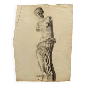 Nu académique à l’Antique par Berger dit Lheureux Biloul fusain XXe