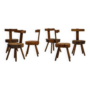 Ensemble de chaises brutalistes en tronc d'arbre, France des années 1970.