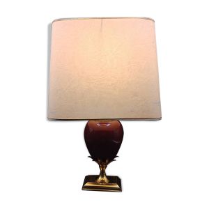 Belle Lampe Porcelaine et Laiton bordeaux Le Dauphin Modele Ançay Annanas