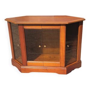 Meuble Vitrine, signé Ernest Ménard, Merisier, 4 portes de rayonnage vitrées, Forme losange