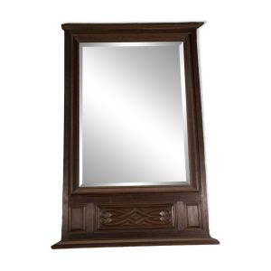 Grand Miroir en chêne massif et verre biseauté par André Le Picard 1950