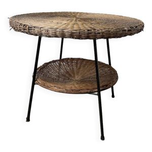 Table basse osier ronde années 60