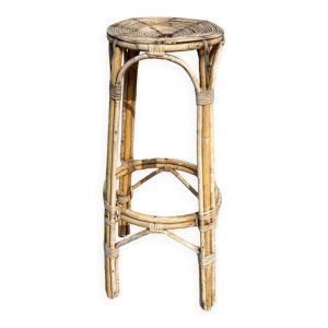 Tabouret haut de bar rotin osier annee 60