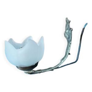 Applique lampe tulipe rose pâte de verre base fonte métal patiné