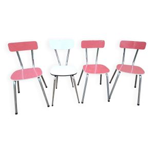 4 chaises en formica rouge et blanche vintage