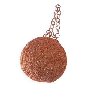 Suspension boule rotin orange Vintage année 70