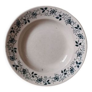 Assiette creuse vintage motif fleur faïence bordeaux