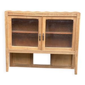 Vitrine vaisselier vintage en bois massif art déco 1950