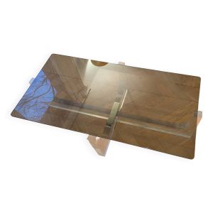 Table basse 1970 Michel Dumas Verre fumé et Plexiglass