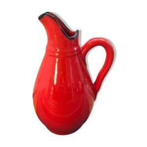Ancien pichet en céramique rouge et anse cuisine années 70 vintage