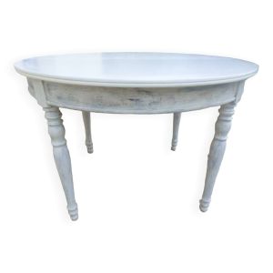 Table ronde merisier extensible à 210 cm sans ses rallonges Totalement relookée