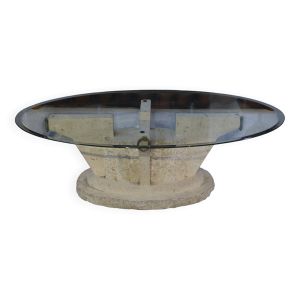 Table basse ovale en résine imitant le travertin, 1970