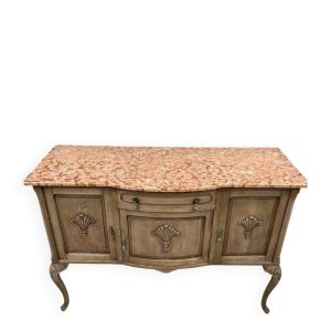 Buffet en chêne blanchi avec plateau en marbre, France