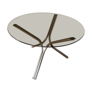 Table verre fumé et pied chromé