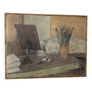 Tableau peinture d'atelier, huile sur isorel Gaston Louis Roux