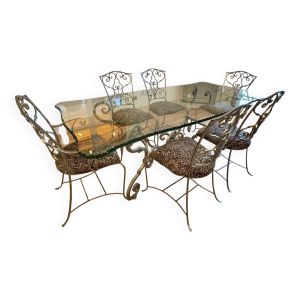 Table en fer forgé , 4 chaises et 2 fauteuils, Italie