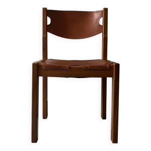 Chaise en bois d'orme et cuir camel Maison Regain, design France