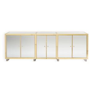 Enfilade laiton miroir pieds plexiglas de Michel Pigneres 1970