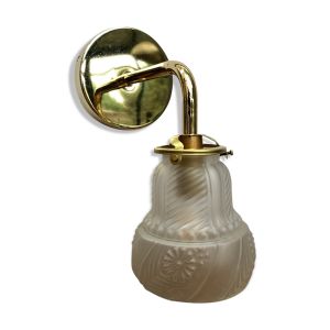 Applique coudé dorée tulipe vintage en verre dépoli