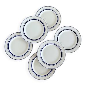 6 assiettes à dessert vintage style bistrot en porcelaine bleue et blanche