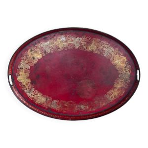 Grand Plateau De Service En Tôle Laquée Rouge. Epoque Empire.
