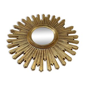 Ancien miroir soleil doré œil de sorcière bombé en résine, années 70