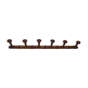 Ancien porte manteau rustique en bois tourné à l'imitation du bambou 1900, 6 patères