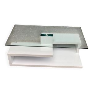 Table basse en verre et blanc laqué