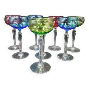 Service 8 verres à vin Roemer en cristal coloré Val Saint Lambert Mod ''Saumur