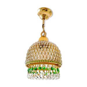 Lustre vintage en laiton et cristal vert