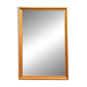 Miroir doré rectangulaire vintage, cadre en bois mouluré avec perles et feu