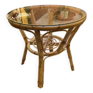 Table basse ronde rotin osier vintage