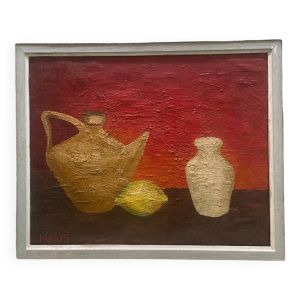 Tableau nature morte au citron années 50