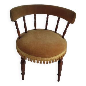 Fauteuil crapaud bois tissu velours jaune ocre