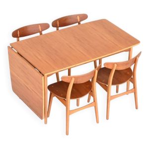 Table à manger à abattants Hans Wegner en bois de plage et teck Danemark 1950