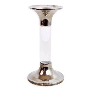 Bougeoir en métal argenté et lucite