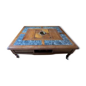 Table basse en merisier et marbre Robert Tissot