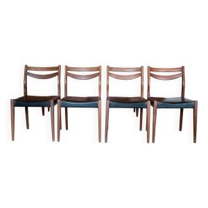 Lot de 4 chaises bois et simili cuir noir, chaise scandinave, chaise bois
