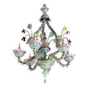 Lustre vénitien Rezzonico en verre de Murano multicolore, vers 1900